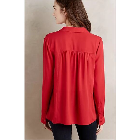Anthropologie Maeve De Stijl‎ Popover Chiffon Blouse Red Size 2 - Picture 3 of 11